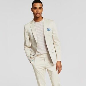 Bar III Mens Slim Fit Cotton Suit Jacket Blazer in Tan Solid Stretch - NWT